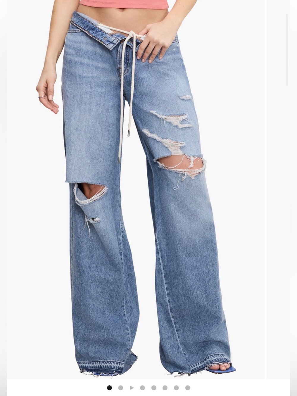 Good American Good Ease Distressed Wide Leg Jeans Size 8/29 NWOT 34” Inseam
